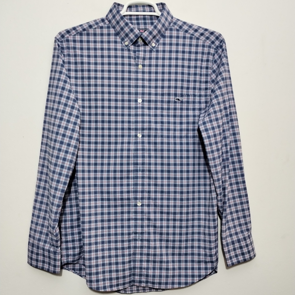 Vineyard Vines Mens Performance Classic Fit Tucker Shirt Men's L Blue Plaid